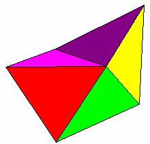 Polygonen als Seitenflächen 3) Wird auf einen Würfel eine vierseitige Pyramide aufgesetzt und der Körper (Obelisk) längs durchgeschnitten, so ergibt sich Abb. 4, der Halbobelisk.