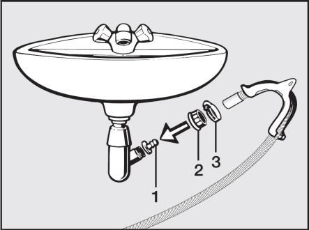 PW 5065 Ablaufschlauch fest an einem Waschbeckensiphon anschließen Den Ablaufschlauch können Sie fest an einem speziellen Waschbeckensiphon anschließen.