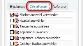 Auswahlmöglichkeiten Register: ERGEBNISSE = Auflistung der Flächen, die mit den eingestellten Bedingungen und dem ausgewählten Element gefunden wurden.