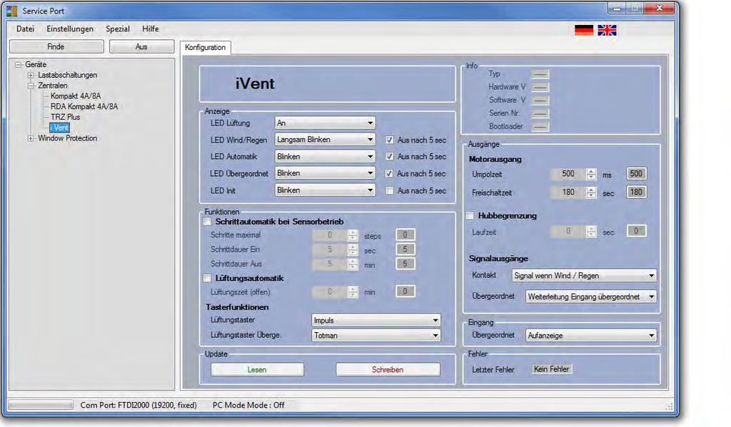 Komfortcentral Service Port Software 2. Konfigurations muligheder via Service Port Softwaren 2.