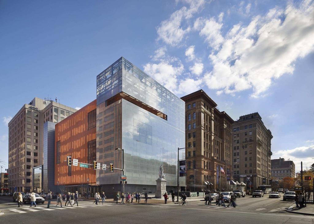 Neubau des National Museums of American Jewish History in Philadelphia Teil des architektonischen Konzepts des neuen Museums, dessen Keramikfassade sich in die umgebende Klinkerbebauung einfügt, war
