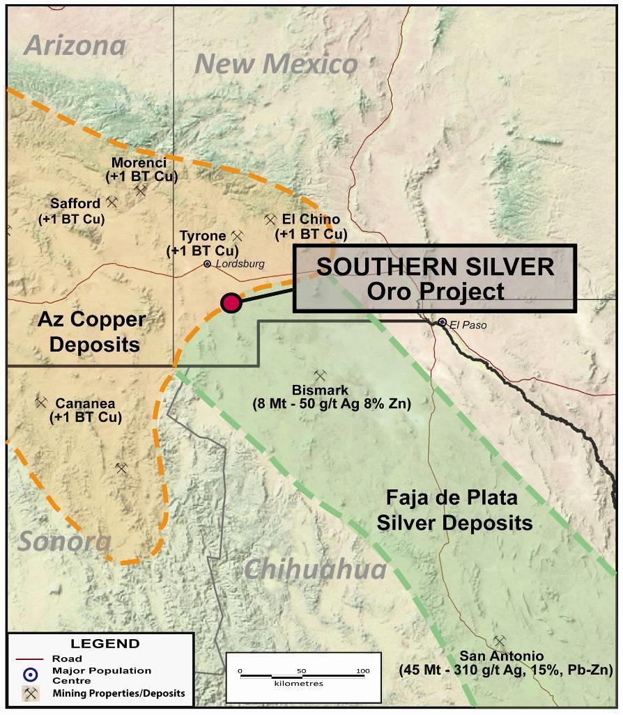 Oro - New Mexico Übergang vom Faja de Plata zum Kupfergürtel in Arizona Historisches Bergbaugebiet vom Anfang des 20.
