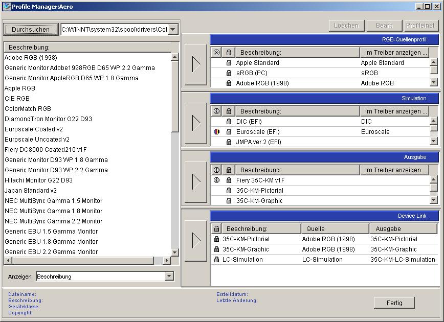 COLORWISE PRO TOOLS 26 PROFILE MIT PROFILMANAGER HERUNTERLADEN 1 Klicken Sie im Fenster des Profilmanagers auf Durchsuchen links oben, wenn in der Profilliste links das gewünschte Device Link-Profil