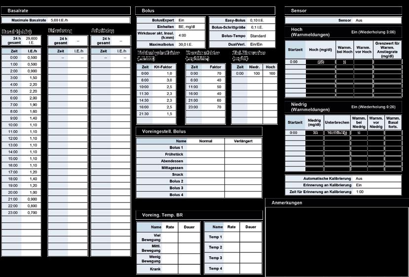 24 Dateninterpretation CGM & Insulinpumpe 25 THERAPIE-OPTIMIERUNG 4 THERAPIE-OPTIMIERUNG Festlegen von Therapieänderungen CHECKLISTE CARELINK Der Bericht Aktuelle Geräteeinstellungen zeigt die
