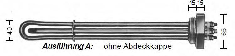 Einschraubheizkörper Kupfer-vernickelt mit massivem Schraubkopf G 1½ maximaler Betriebsdruck 8 bar Schraubkopf: Messing vernickelt Rohrmantelwerkstoff: Kupfer