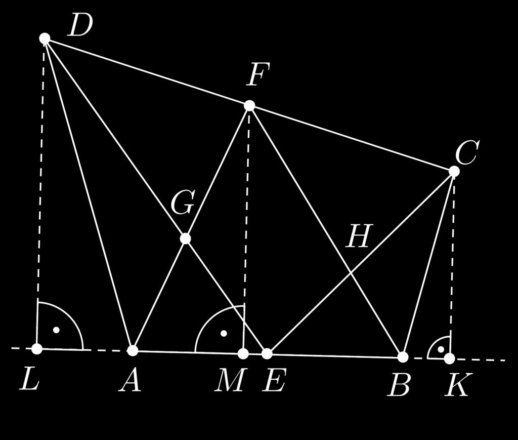 . Beweis: Wir bezeichnen mit K, L und M die Fußpunkte der Lote der Punkte C, D bzw. F auf die Gerade AB.