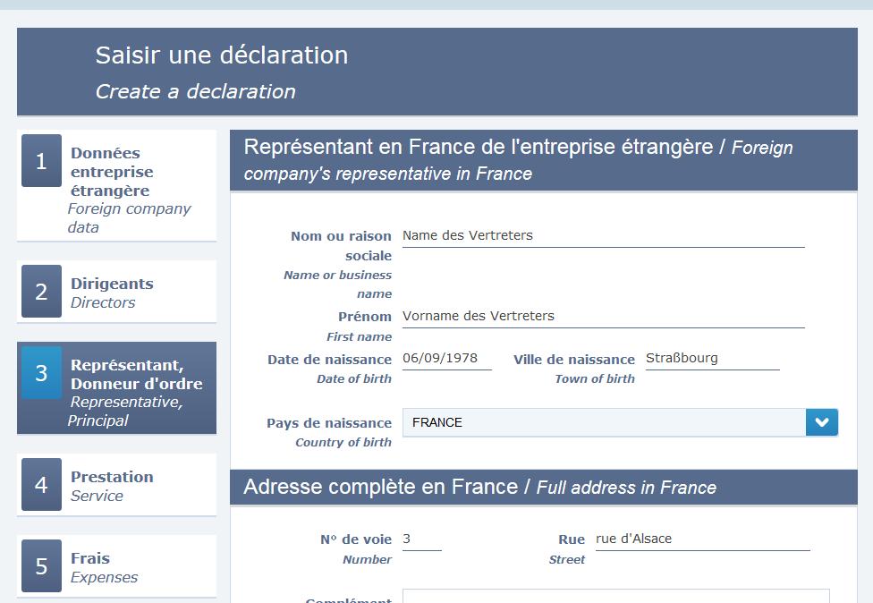Vertreter in Frankreich für die Dauer der Entsendung Ernennung in schriftlicher Form natürliche oder juristische Person muss