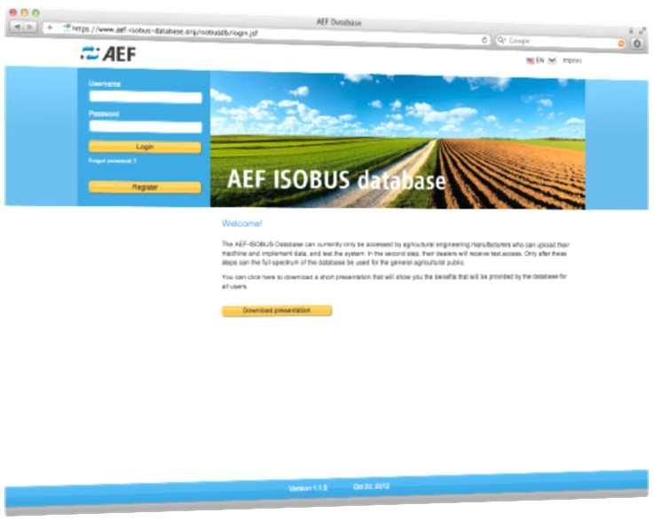 Die AEF ISOBUS Datenbank Web-basierte Anwendung, die einen schnellen und einfachen Zugang zu ISOBUS-Informationen der Hersteller ermöglicht Sie soll aktuelle, widerspruchsfreie und verlässliche
