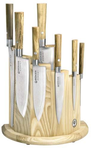 BÖKER MESSERSETS: Sichern Sie sich den Preisvorteil gegenüber der Einzelbestellung! 1 BÖKER DAMAST OLIVE SET Bestückter Böker Messerblock Olive mit sieben Messern der Serie Böker Damast Olive (S.