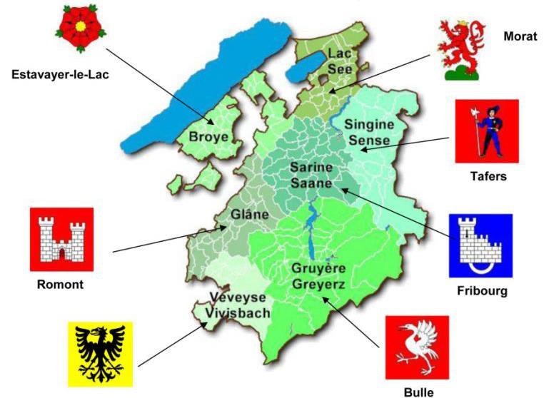 Erster Teil: Geografie, Bevölkerung, Sprachen und Traditionen Der Sitz des Oberamts liegt im Hauptort des Bezirks Die Bezirke und ihre Hauptorte sind: Saane mit Freiburg Sense