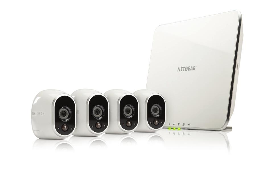 Sicherheitssystem mit 4 Drahtlos-HD-Kameras (4) 100% drahtlose HD-Kameras mit Nachtsicht (1) Smart-Home-Basisstation mit Netzteil (1)