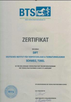 Anerkennung Zertifizierungen DIFT Wir sind vom BTS Berufsverband Tierheilpraktiker Schweiz in der