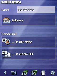 1c Tippen Sie in der Maske SONDERZIEL auf die Schaltfläche...in einem Ort. Standardmodus 1. Tippen Sie im HAUPTMENÜ auf die Schaltfläche Navigation. Die Maske ZIELAUSWAHL öffnet sich.