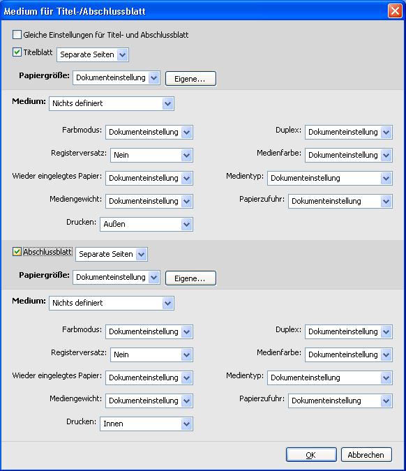 COMMAND WORKSTATION 25 EINSTELLUNGEN FÜR TITEL-/ABSCHLUSSBLATT DEFINIEREN 1 Klicken Sie im Bereich Gemischte Medien auf Titel/Abschluss definieren.