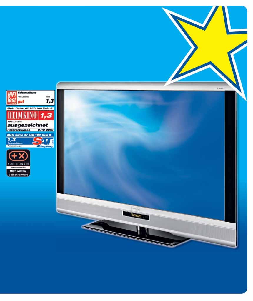 EIN SCHMUCKSTÜCK FÜR JEDES WOHNZIMMER! 119 cm LCD TV-Empfänger für 2 x DVB-T/-C HD** 500 GB Digital-Recorder Zeitversetztes Fernsehen 3.