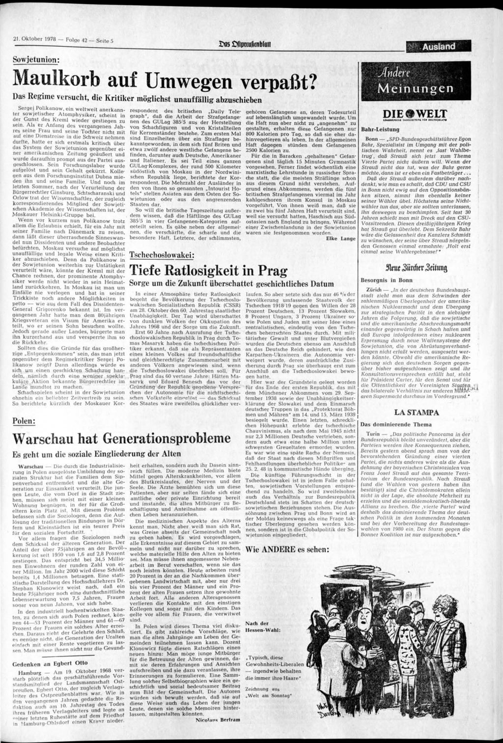 21. Oktober 1978 Folge 42 Seite 5 Sowjetunion: Maulkorb auf Umwegen verpaßt?