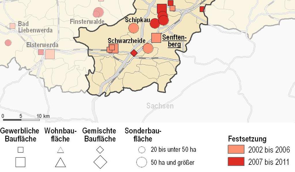 Zudem erhöhte sich die Netzdichte der Mittelzentren in OSL, in dem neben Senftenberg, Lübbenau/Spreewald und Lauchhammer, Großräschen und Schwarzheide dies in Funktionsteilung zusätzlich übernehmen.