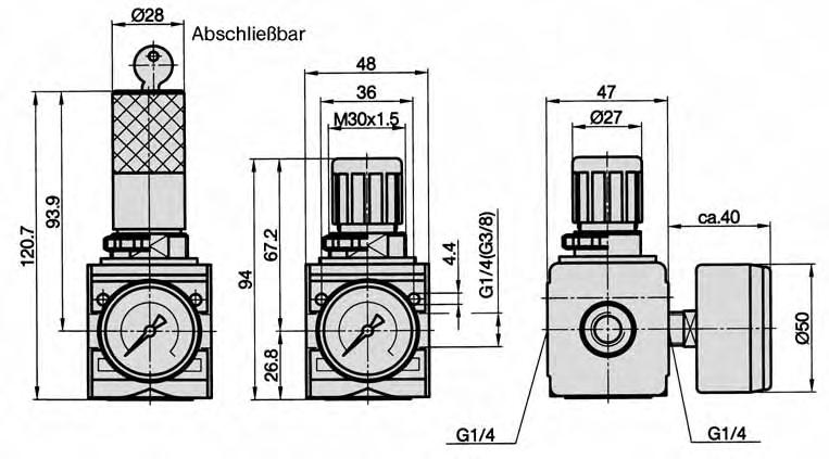 Baureihe X Druckregler, Modell RX G1/4 bis G3/4 RX-14, RX-37 RX-, RX-34 Die Grundkörper enthalten zwei