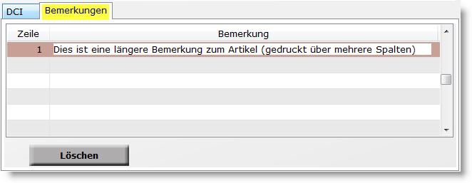 Eine längere Bemerkung pro Artikel erfassen, welche in der Mediliste über mehrere Spalten hinweg gedruckt wird.