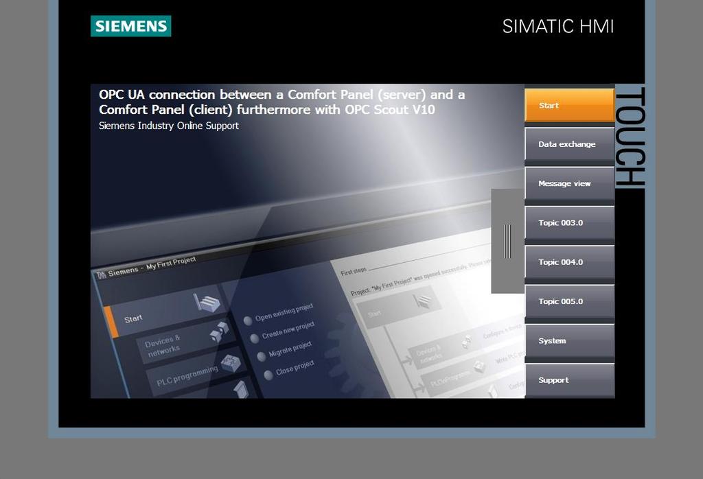 Siemens AG 2017 All rights reserved 5 Bedienung des Anwendungsbeispiels 5 Bedienung des Anwendungsbeispiels Übersicht und Beschreibung der Oberfläche vom Comfort Panel Nachfolgend werden die drei