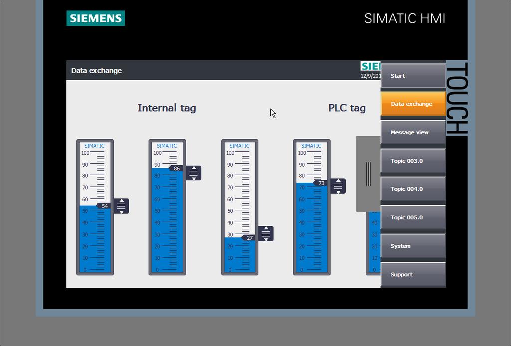 Siemens AG 2017 All rights reserved 5 Bedienung des Anwendungsbeispiels 2. Datenaustausch (TP900 Comfort Panel) Betätigen Sie die Schaltfläche "Datenaustausch".