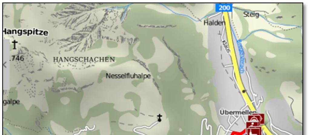 Rundwanderweg Mellau-Bengath-Dös / Alpe Buchen Vom Ortszentrum entlang des Mellenbaches zum Schwimmbadsteg, dort rechts und dann weiter geradeaus dem Fahrweg und später dem Kies geschütteten