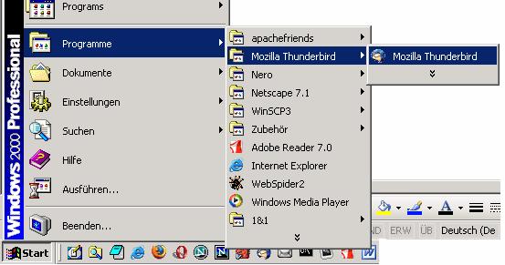 Es gibt mehrere Möglichkeiten, Ihr Mozilla Thunderbird E- Mailprogramm zu starten. Entweder Sie starten es mit einem Doppelklick auf das Mozilla Thunderbirdsymbol (Abbildung 1) Abb.