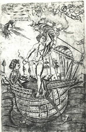 4 Baccio Baldini, Das Glücksschiff des Bernardo Rucellai, 1466, Kupferstich (nach: Ehrengard Meyer-Landrut, Fortuna. Die Göttin des Glücks im Wandel der Zeiten, Berlin 1997, Abb.