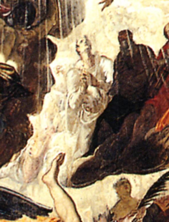 [3] Das Vorbild für das Bild von Madonna dell'orto war Michelangelos Fresko in der Sixtinischen Kapelle, 4 aus dem Tintoretto Teile der Komposition und auch einzelne Figuren direkt übernahm.