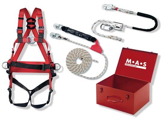 Sicherheitsset / Safety kit DIN-EN 363 Set Baumpfleger 41047 Auffanggurt MAS 60 Mitlaufendes Auffanggerät MAS S 11 15 m Einstellbares Verbindungsmittel MA 4 2 m Stahlblech-Gerätekoffer Safety kit for