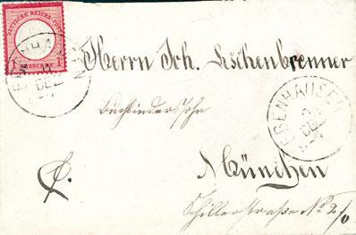 396 DEUTSCHES REICH 5114 Fremdentwertung Bayern: 1 Gr. auf Brief mit seltener Fremdentwertung durch bayerischen K1 EBENHAUSEN.