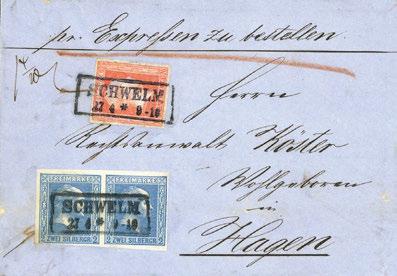 Stempel "252" COBLENZ 15/8 (1856) auf schönem Brief zum Ortstarif nach NIE- DERLAHNSTEIN/TAXIS mit rs. blauem Eingangs-K1.