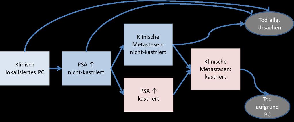 PSA: Serumspiegel von prostataspezifischem Antigen Abbildung 3-1: Modell der klinischen Stadien von Prostatakrebs (Quelle: Erstellt in Anlehnung an Scher et al., 2008[6].