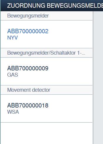 Busch-free@home Inbetriebnahme Identifikation über Seriennummer L Bewegungsmelder -Sensor NYV ABB700000002 UP-BewegungsmS. WZ R A Abb.