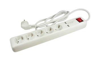 zubehör 5-fach Steckdosenleiste mit 2x USB + Schalter Kunststoffgehäuse in weiß 5x Schukostecker & 2x USB-Ladeanschlüsse mit beleuchtetem Schalter inkl.