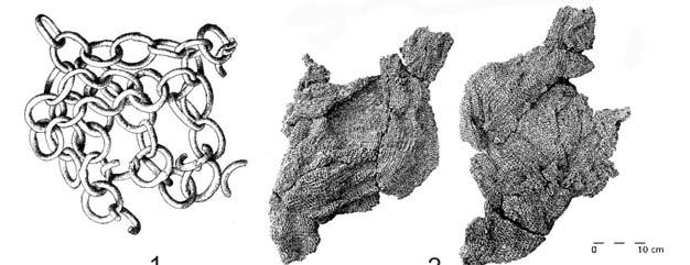 Tab. II Nálezy krúžkovej zbrole a jej fragmentov (doba rímska) z lokalít: 1 Očkov (Kolník 1956 Obr. 5:4), 2 South Shields (Hodgson 2005 Fig.