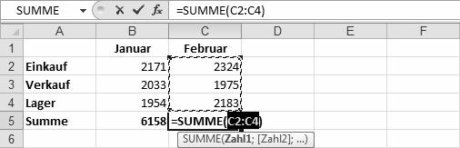 Mit Formeln arbeiten 3 Funktion SUMME über ein Symbol einfügen Markieren Sie die Zelle, in der das Ergebnis der Summenberechnung stehen soll.