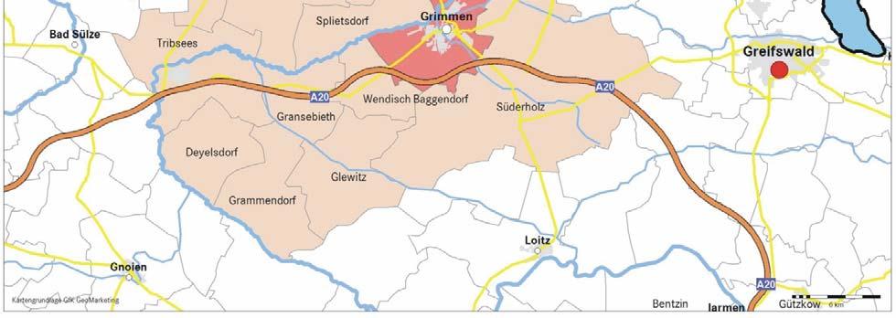 Der von uns abgegrenzte Nahbereich enthält ein Einwohnerpotenzial von 14.293 Personen. Der Nahbereich umfasst im Wesentlichen die Gemeinden des Mittelbereichs Grimmen.