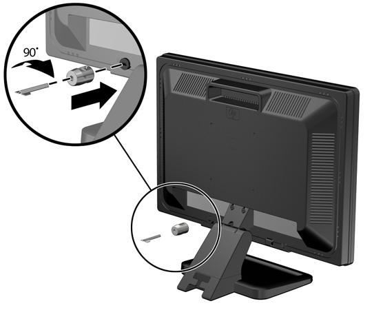 2. Führen Sie das Sicherheitsschloss der Kabel-Diebstahlsicherung in die entsprechende Buchse an der Rückseite des Monitors ein, und