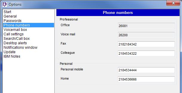 4 Phone numbers Professional Personal Anzeige der geschäftlichen Rufnummern.