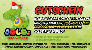 Weitere Infos zu Preisen und Angeboten können Sie telefonisch unter 04106-26 31 erfragen oder im Internet unter www.jolos-funworld.de nachlesen.