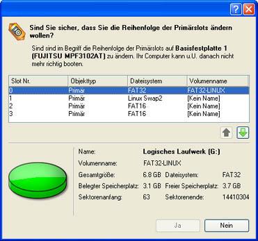 Drive Backup 8.51 95 Anwenderhandbuch 1. Wählen Sie eine Festplatte in der Laufwerksanzeige. 2. Rufen Sie den Dialog Primärslot ändern auf, um die entsprechenden Einstellungen vorzunehmen.