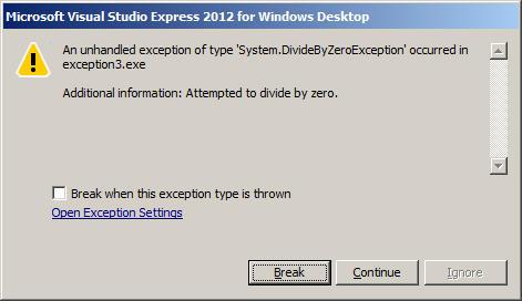 Definition: Ausnahme (Exception) In C# werden Fehler, die zur Laufzeit im Programm auftreten, über Ausnahmen (Exceptions) übermittelt.