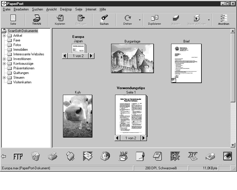 13 ScanSoft PaperPort für Brother und ScanSoft TextBridge Allgemeines ScanSoft PaperPort für Brother ist ein Dokumenten-Management-Programm, das Sie zur Ansicht der eingescannten Dokumente verwenden