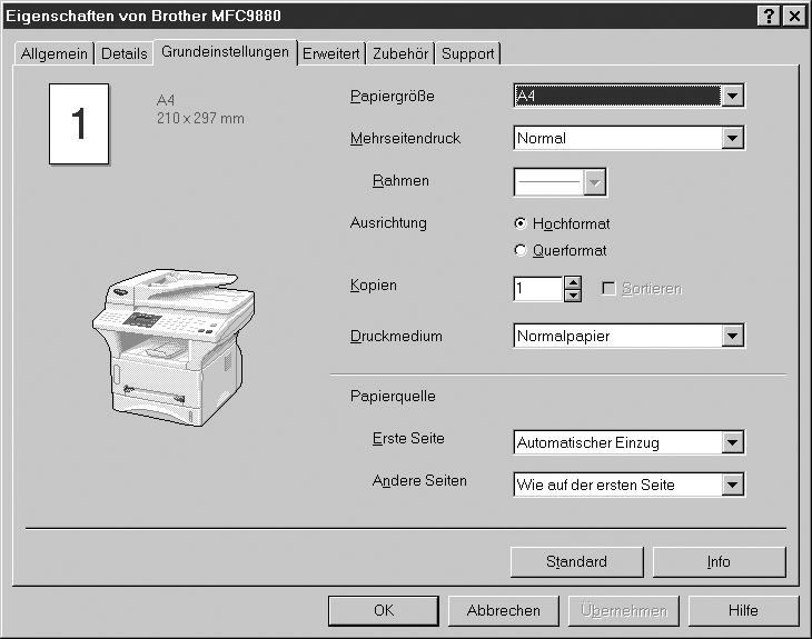 11 Druckertreiber (Windows ) Verwenden des Brother MFC-9880 Druckertreibers Ein Druckertreiber übersetzt die vom Computer gesendeten Daten mit Hilfe einer Drucker- oder Seitenbeschreibungssprache in