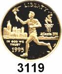 ** 200,- 3119 5 Dollars 1995 W, West Point (7,52g FEIN). GOLD Olympische Spiele - Fackelläufer Schön 262. KM 261. Fb.