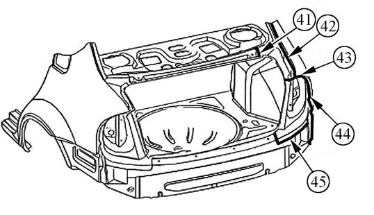 mm; 44 Kotflügel hinten - Ansatz (456+456) mm; 45 Kotflügelansatz hinten- Rückwandblech (403+403) mm. Abb.