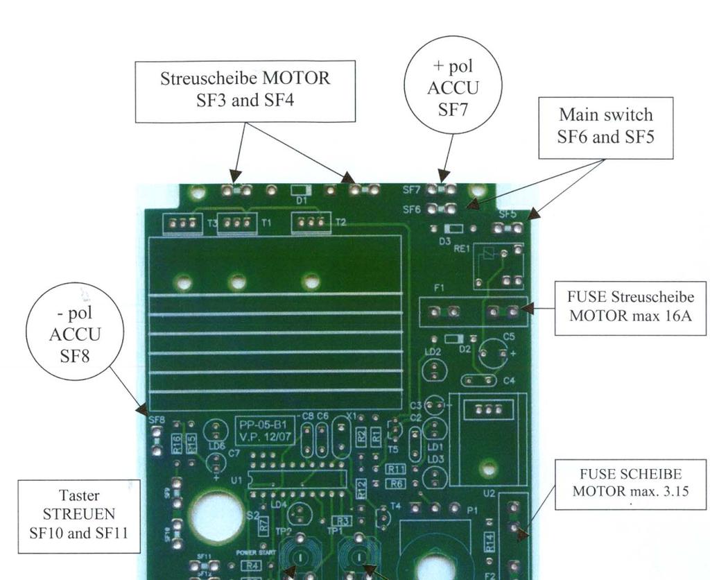 H.Schaltpläne und Verbindungspläne: Convenience: Streutellermotor SF3 und SF4 + Batterie SF7 Hauptschalter SF6 und SF5 - Pol Batterie SF8 Sicherung Streuteller- Motor max.