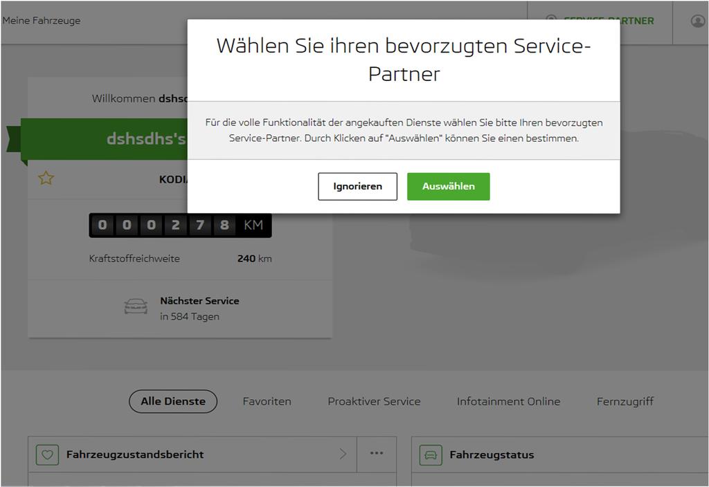 Connect Portal sablauf Schritt für Schritt Wenn Sie ein neuer Benutzer sind, werden Sie aufgefordert, Ihren bevorzugten Service-Partner zu wählen.