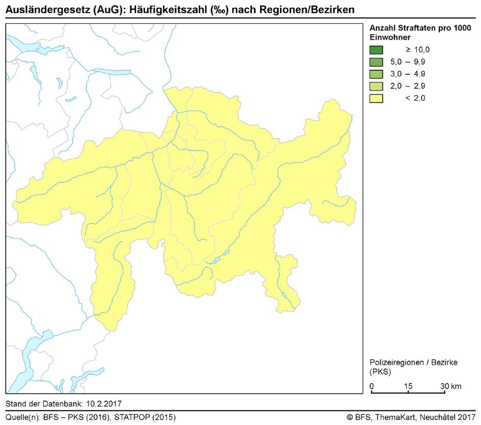 2.3.3 Ausländergesetz (AuG) Die Berechnung der Häufigkeitszahl (Anzahl Straftaten auf 1000 Einwohner) verbessert die Vergleichbarkeit.